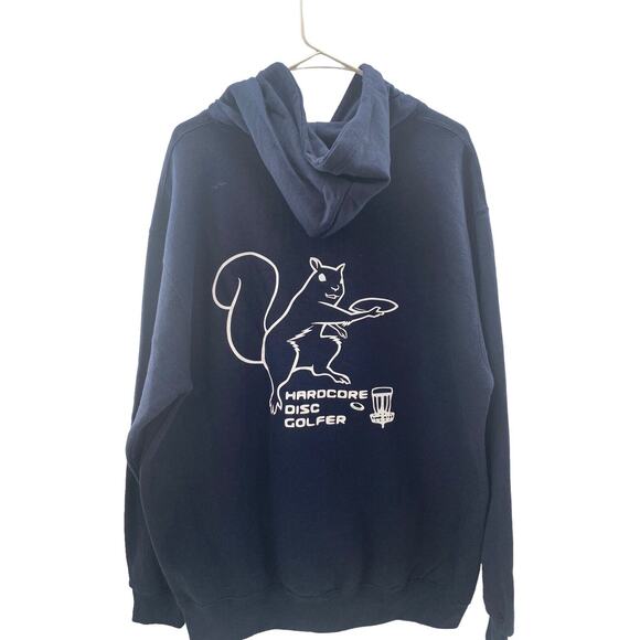 Disc Golf Hardcore Disc Golf Squirrel DG Scene Hoodie L Sweatshirt NAVY - Picture 2 of 6